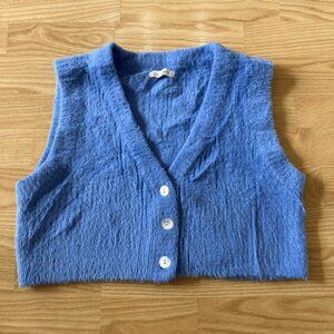L.A. Hearts Blue Fuzzy Button-Up Cropped Sweater Vest — Size S